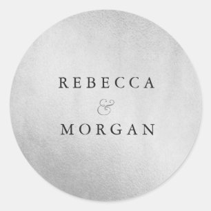 Modern Silver Wedding Couple Name Sticker
