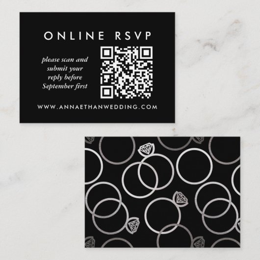Modern Silver Wedding Online QR Code RSVP Informatiekaartje (Voorkant / Achterkant)