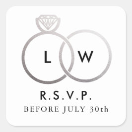 Modern Silver Wedding Rings RSVP Antwoord Vierkante Sticker