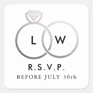 Modern Silver Wedding Rings RSVP Antwoord Vierkante Sticker