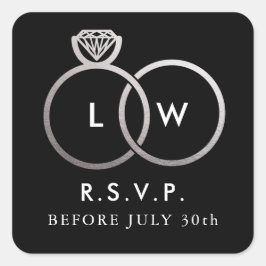 Modern Silver Wedding Rings RSVP Reply Square Stic Vierkante Sticker