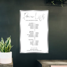 Modern Silver & White Business Pricing Menu Poster