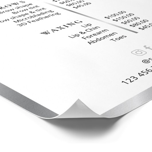 Modern Silver & White Business Pricing Menu Poster (Hoek)