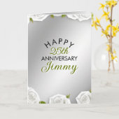 Modern Silver White Rose Man 25e Jubileum Kaart (Gele Bloem)