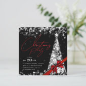 MODERN Silver Winter Christmas Tree Bow Party Kaart (Staand voorkant)