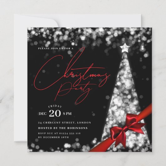 MODERN Silver Winter Christmas Tree Bow Party  Kaart (Voorkant)