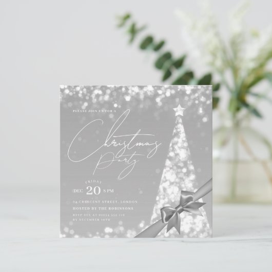 MODERN Silver Winter Christmas Tree Bow Party  Kaart (Staand voorkant)