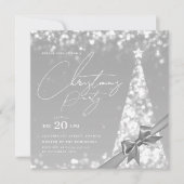 MODERN Silver Winter Christmas Tree Bow Party  Kaart (Voorkant)