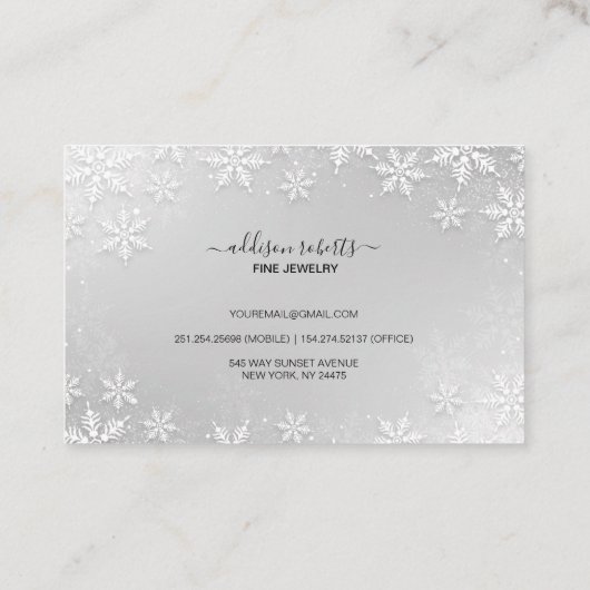 Modern Silver Winter Snowflakes Visitekaartje (Achterkant)