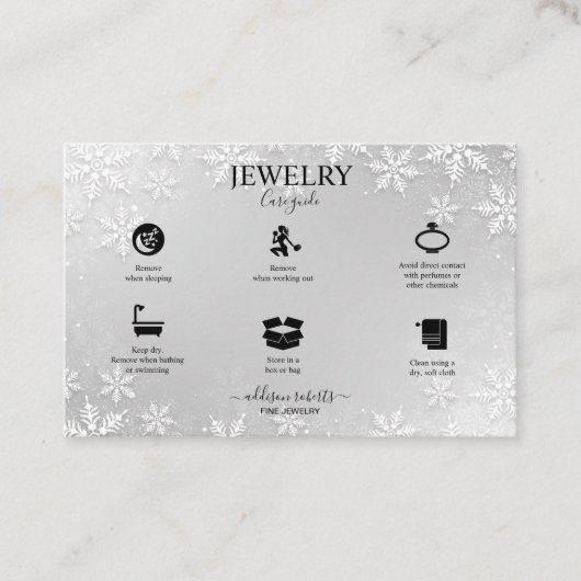 Modern Silver Winter Snowflakes Visitekaartje (Voorkant)