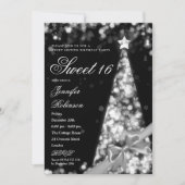 Modern Silver Xmas Tree Ribbon Sweet 16 Birthday  Kaart (Voorkant)