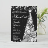 Modern Silver Xmas Tree Ribbon Sweet 16 Birthday  Kaart (Staand voorkant)