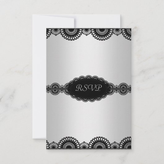 MODERN SILVERBLACK LACE ENGAGEMENT PARTY RSVP KAART (Voorkant)