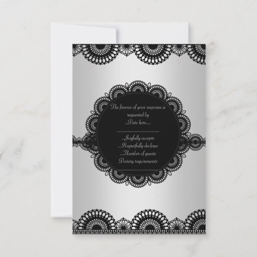 MODERN SILVERBLACK LACE ENGAGEMENT PARTY RSVP KAART (Achterkant)