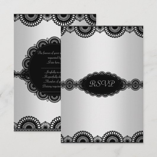 MODERN SILVERBLACK LACE ENGAGEMENT PARTY RSVP KAART (Voorkant / Achterkant)