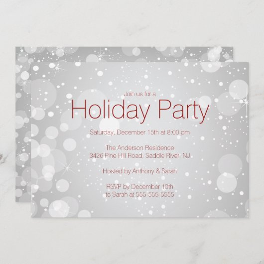 Modern SilverBokeh Lights Holiday Uitnodiging (Voorkant / Achterkant)