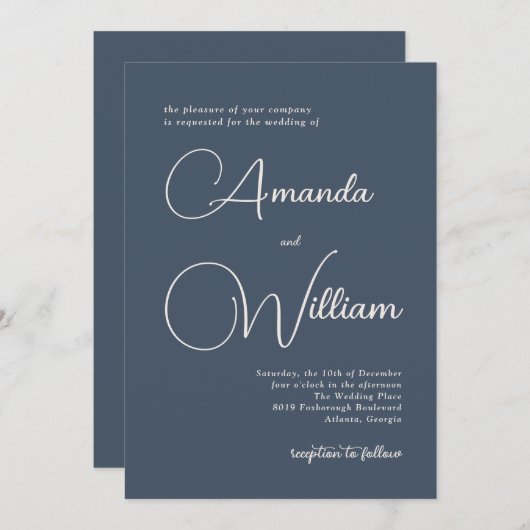 Modern Simimity Navy Blue Wedding Kaart (Voorkant / Achterkant)