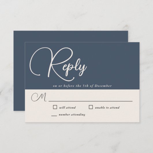 Modern Simimity Navy Blue Wedding RSVP Kaartje (Voorkant / Achterkant)
