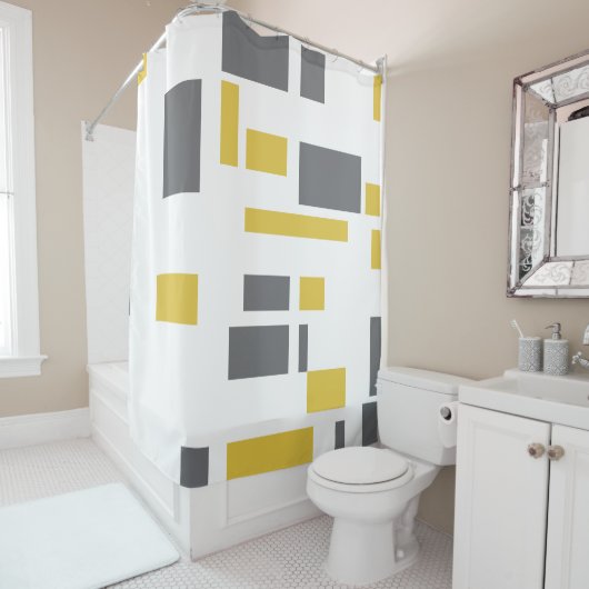 Modern, simpel, cool geometric yellow gray pattern douchegordijn (In situ)