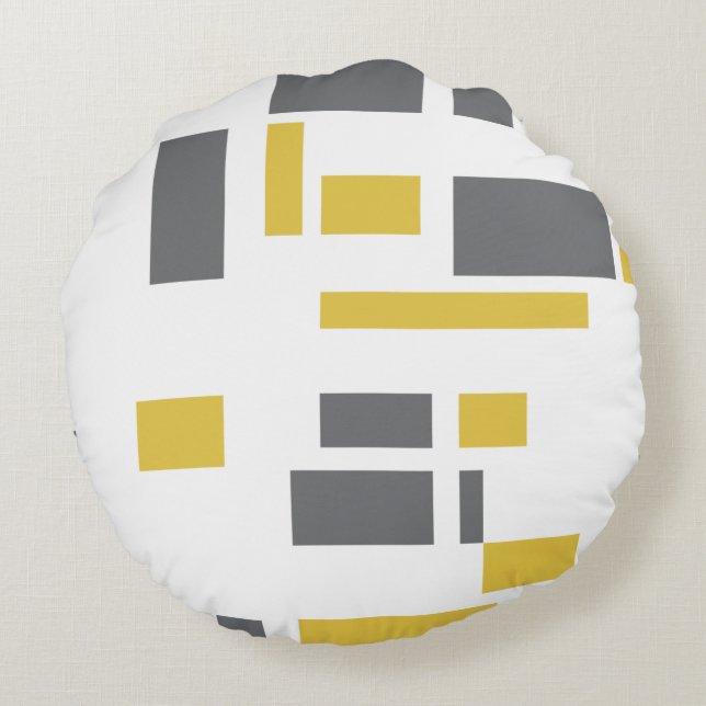 Modern, simpel, cool geometric yellow gray pattern rond kussen (Achterkant)
