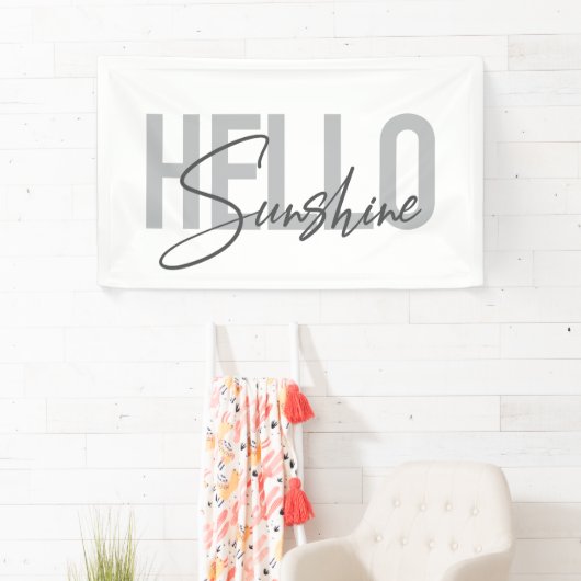 Modern, simpel, coole typograaf Hello Sunshine Spandoek (Insitu)