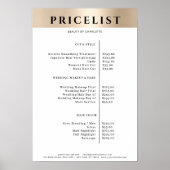 Modern Simpel Gold Salon Price List Poster (Voorkant)