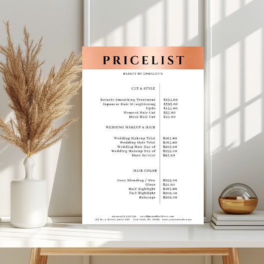 Modern Simpel Oranje Salon Price List Poster