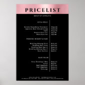 Modern Simpel Rosegold Salon Price List Poster (Voorkant)