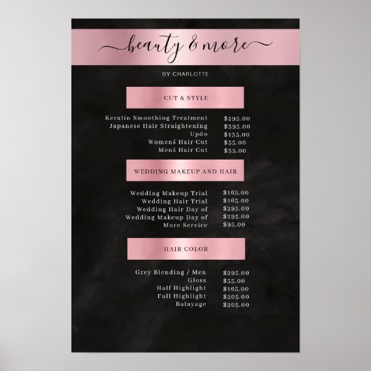 Modern Simpel Salon Price List Poster (Voorkant)