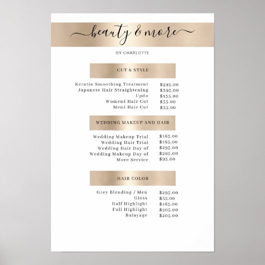Modern Simpel Salon Price List Poster (Voorkant)