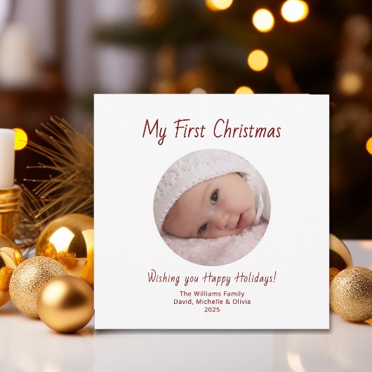 Modern Simple 1st Christmas Cute Baby Girl Photo Feestdagenkaart