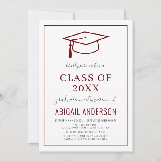 Modern Simple 2023 Afstuderen Photo Burgundy Kaart (Voorkant)