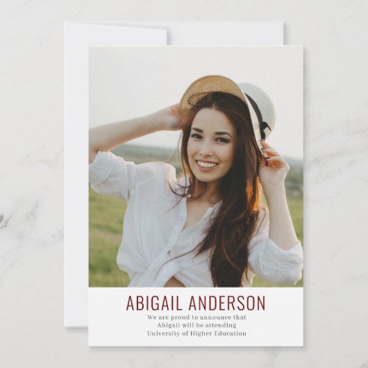 Modern Simple 2023 Afstuderen Photo Burgundy Kaart (Achterkant)