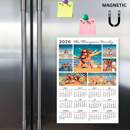 Modern Simple 2026 Calendar Photo Collage Magnet