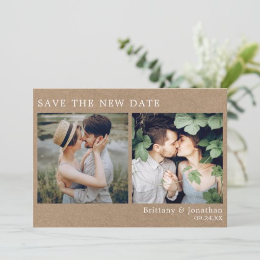 Modern Simple 2 foto Bewaar de nieuwe datum Kraft Save The Date (Staand voorkant)