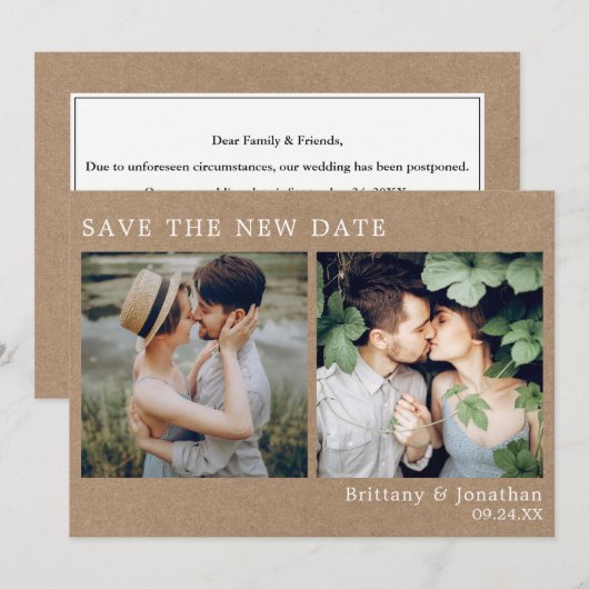 Modern Simple 2 foto Bewaar de nieuwe datum Kraft  Save The Date (Voorkant / Achterkant)
