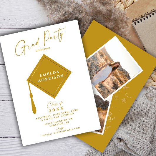 Modern Simple 2 Photo Gold Graduparty Kaart