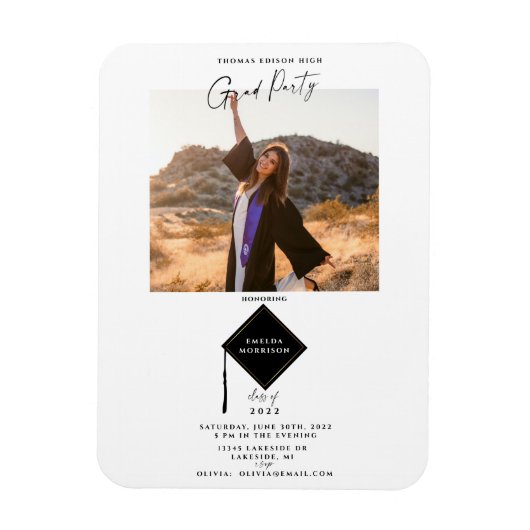 Modern Simple 2 Photo Graduation Party Invitation Magneet (Verticaal)