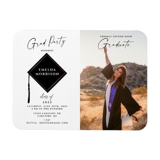 Modern Simple 2 Photo Graduation Party Invitation Magneet (Horizontaal)