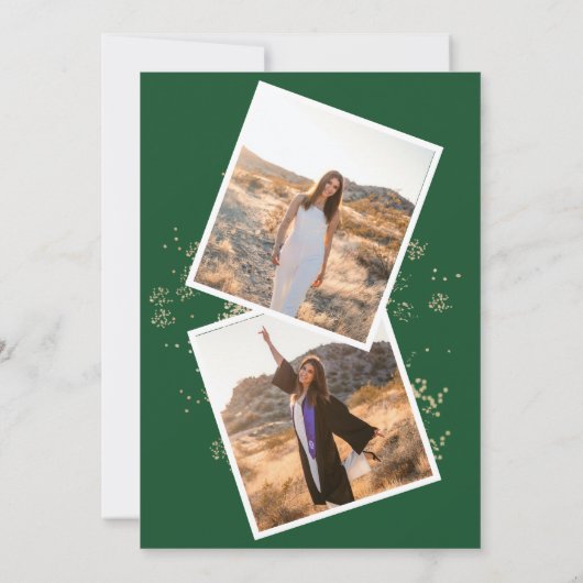 Modern Simple 2 Photo Green Graduparty Kaart (Achterkant)