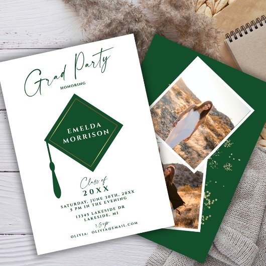 Modern Simple 2 Photo Green Graduparty Kaart