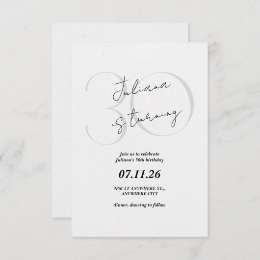 Modern, Simple 30th Birthday Invitation Kaart (Voorkant / Achterkant)