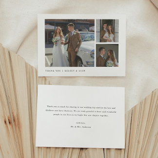 Modern Simple 3-Photo Custom Wedding Bedankkaart