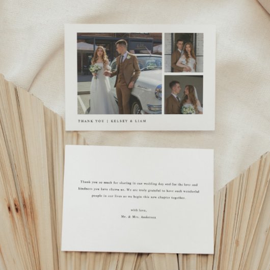 Modern Simple 3-Photo Custom Wedding Bedankkaart
