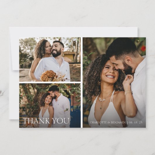 Modern Simple 3 Photo Script Wedding Bedankkaart (Voorkant)