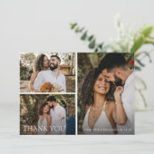 Modern Simple 3 Photo Script Wedding Bedankkaart (Staand voorkant)