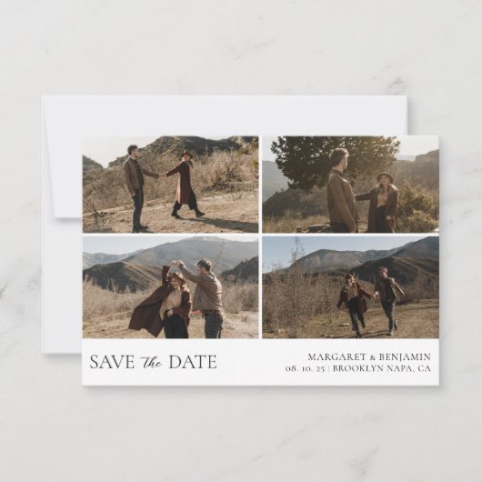 Modern Simple 4 Photo Wedding Save The Date (Voorkant)