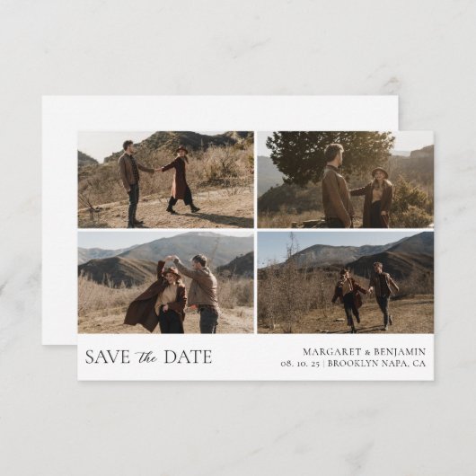 Modern Simple 4 Photo Wedding Save The Date (Voorkant / Achterkant)