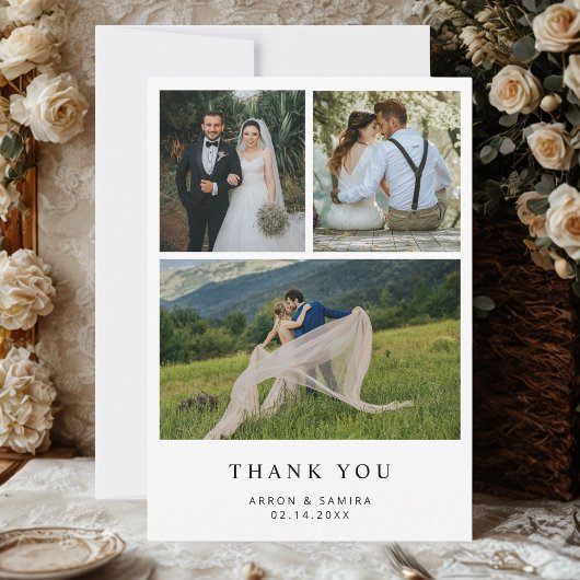 Modern Simple 4 Photo Wedding Thank You Card  Bedankkaart