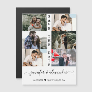 Modern Simple 6 Photo Collage Typography Wedding Magnetische Uitnodiging